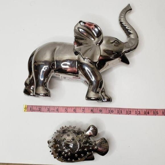Silver Elephant & Puffer Fish Figurines Decorative Set - Picture 9 of 12